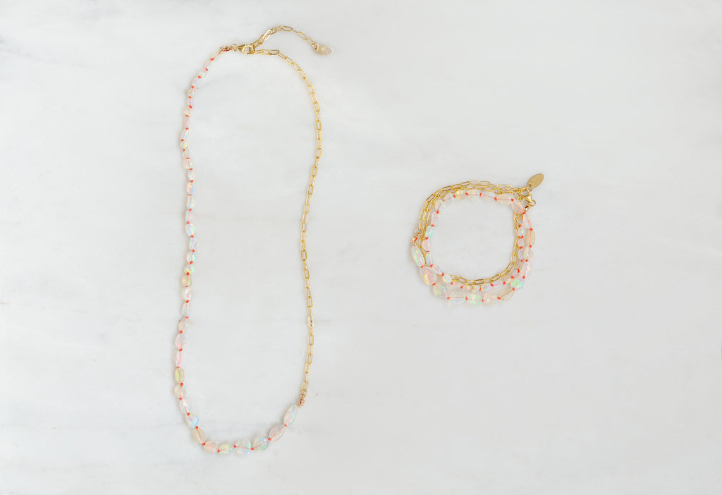 Knotted Opal Necklace and Bracelet