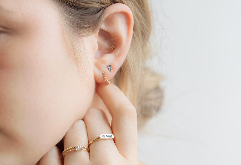 Asymmetrical Sapphire + Diamond Signet Ring on Model