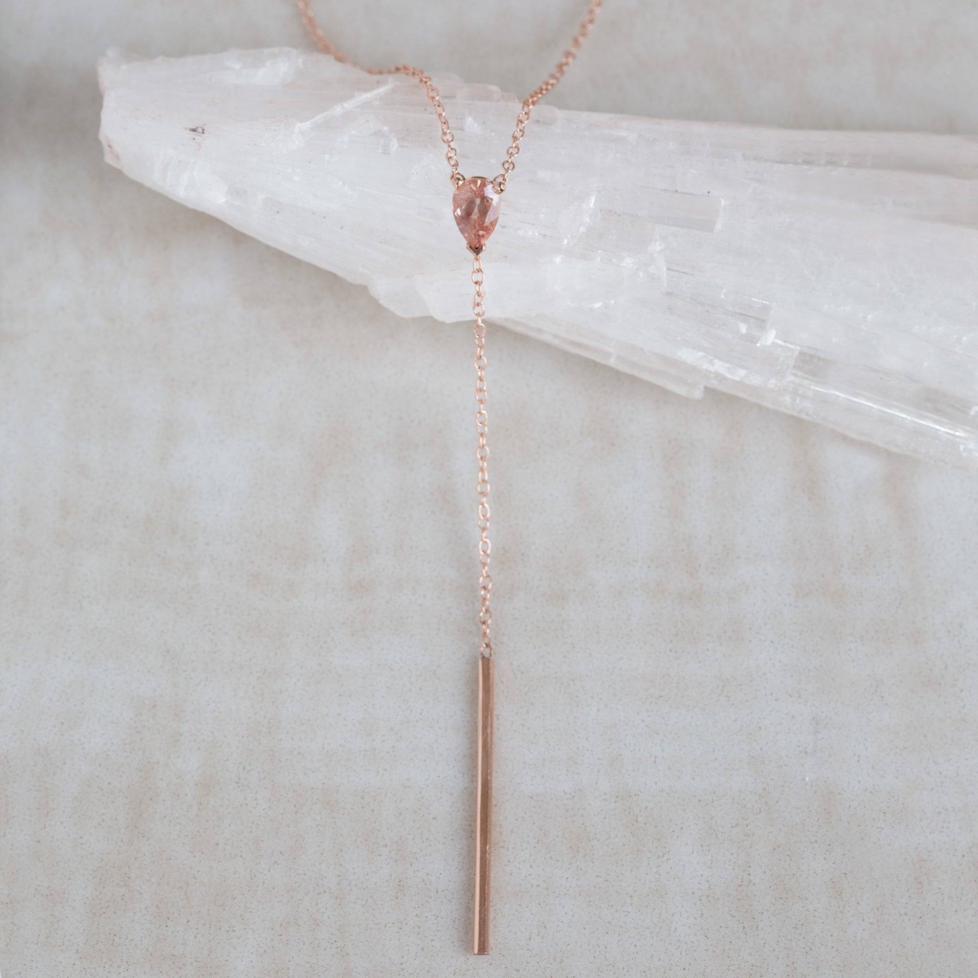 The Sunstone Gemstone Lariat Necklace | Yellow, Rose or White Gold