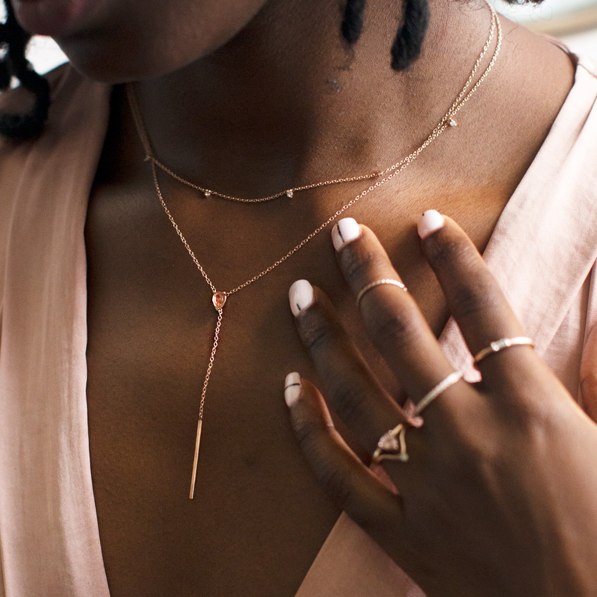 The Sunstone Gemstone Lariat Necklace | Yellow, Rose or White Gold