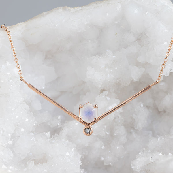 Alexis Russell Necklaces The Hexagon Moonstone + Diamond Necklace | Yellow, Rose or Sterling Silver
