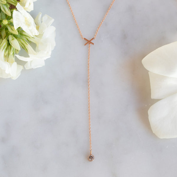 The XO' Salt and Pepper Diamond Lariat Necklace | Yellow, Rose or The XO' Salt and Pepper Diamond Lariat Necklace | Yellow, Rose or