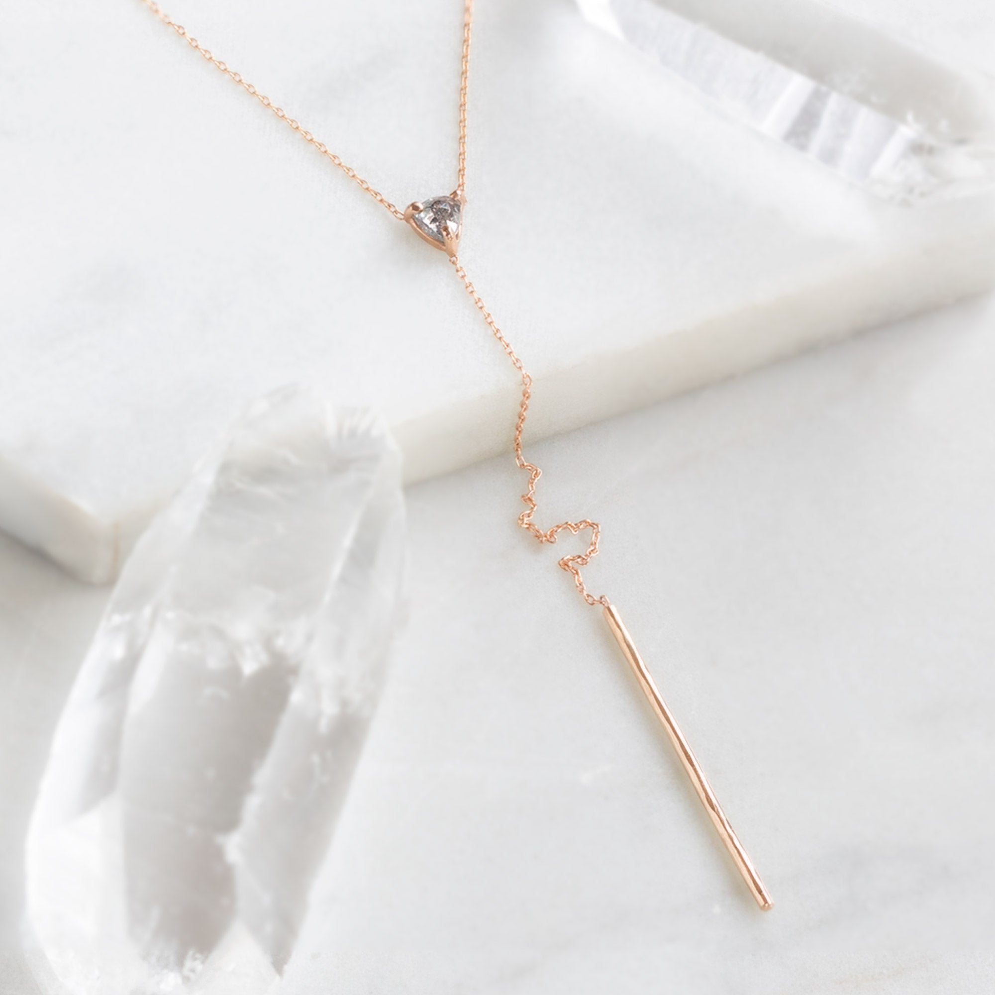 The Trillion Salt and Pepper Diamond Lariat Necklace 14K Yellow Gold Alexis Russell