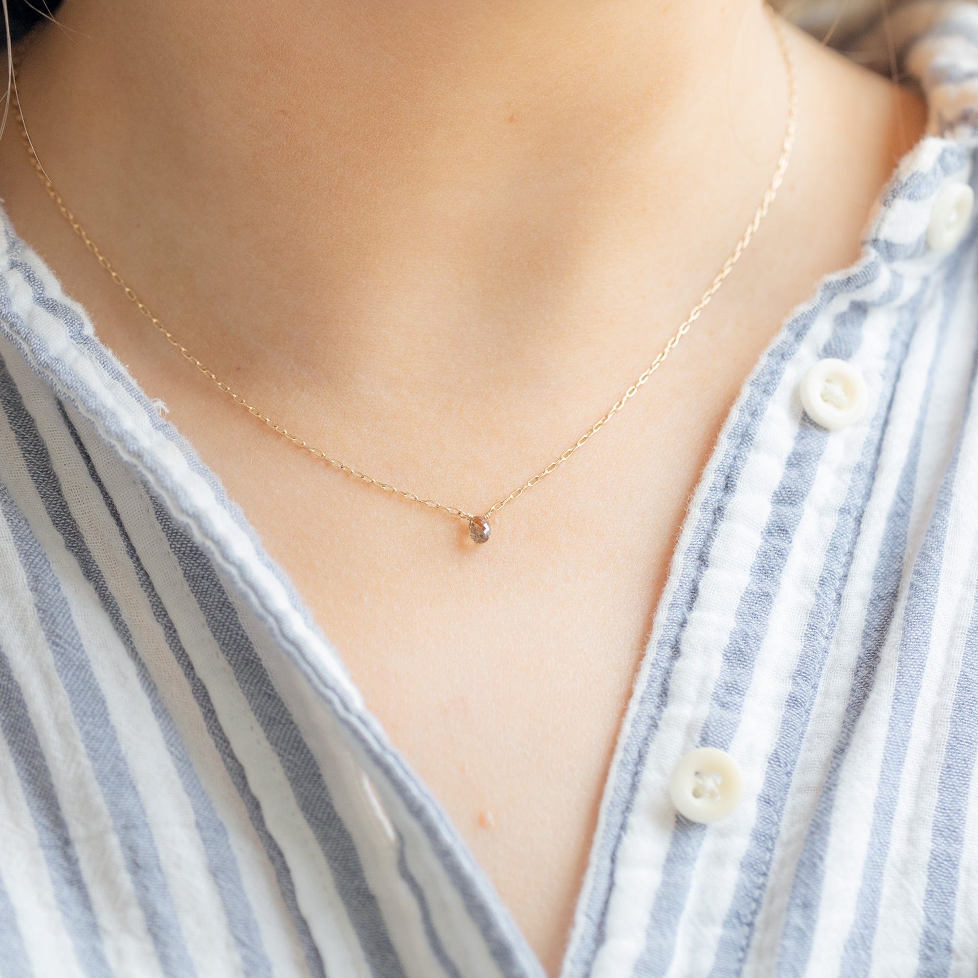 The Simple Champagne Diamond Briolette Necklace | Rose Gold Filled