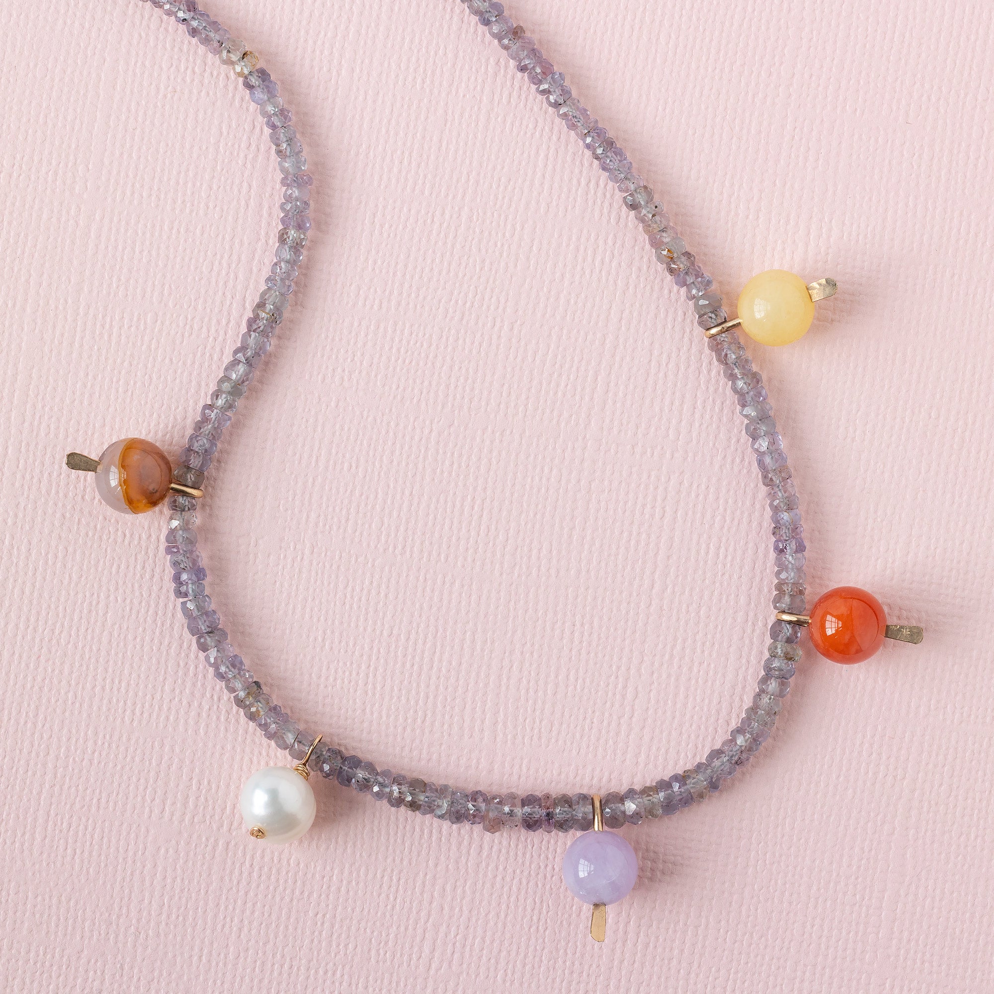 Alexis Russell  Necklaces Lavender Sapphire Gumball Beaded Necklace | Yellow Gold