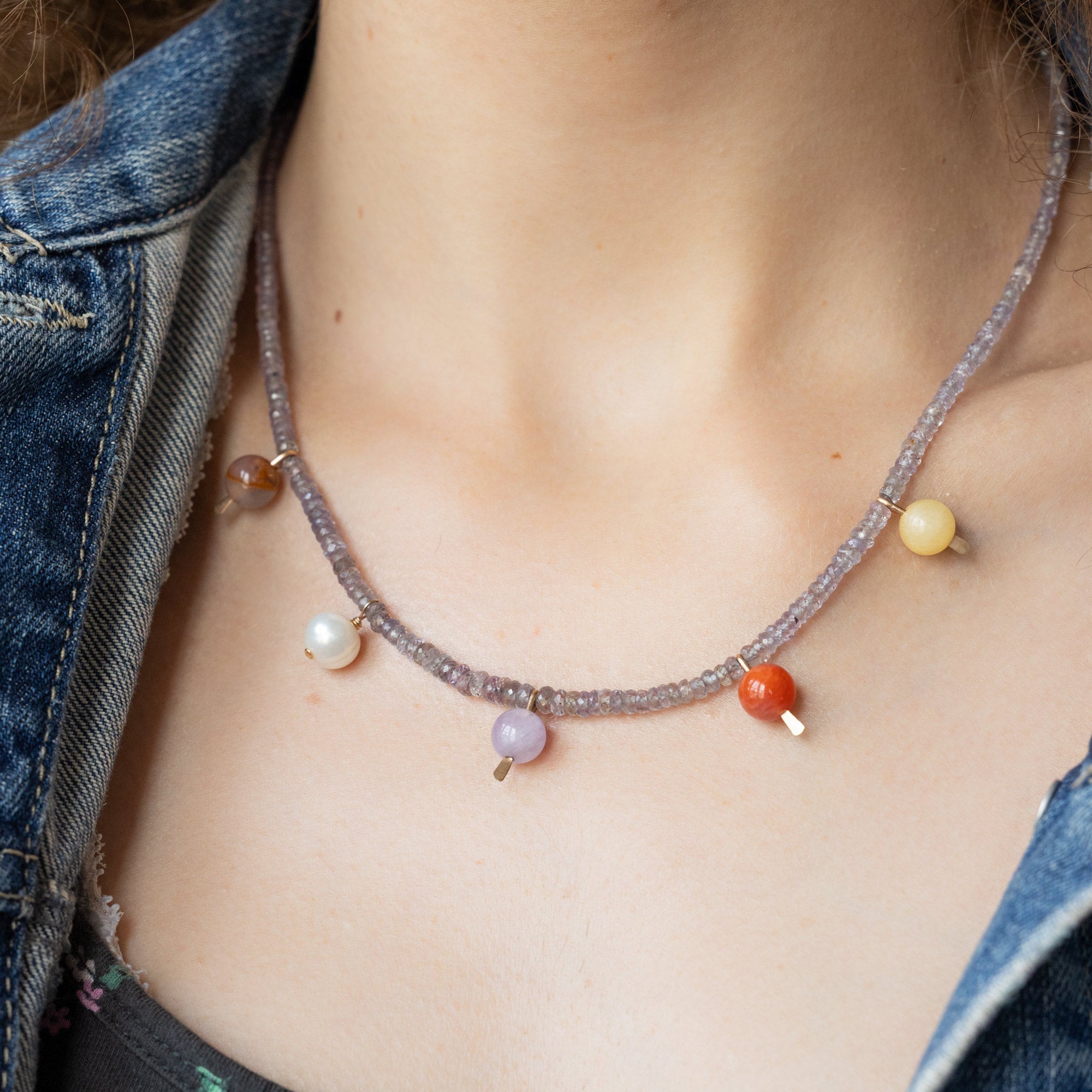 Alexis Russell  Necklaces Lavender Sapphire Gumball Beaded Necklace | Yellow Gold