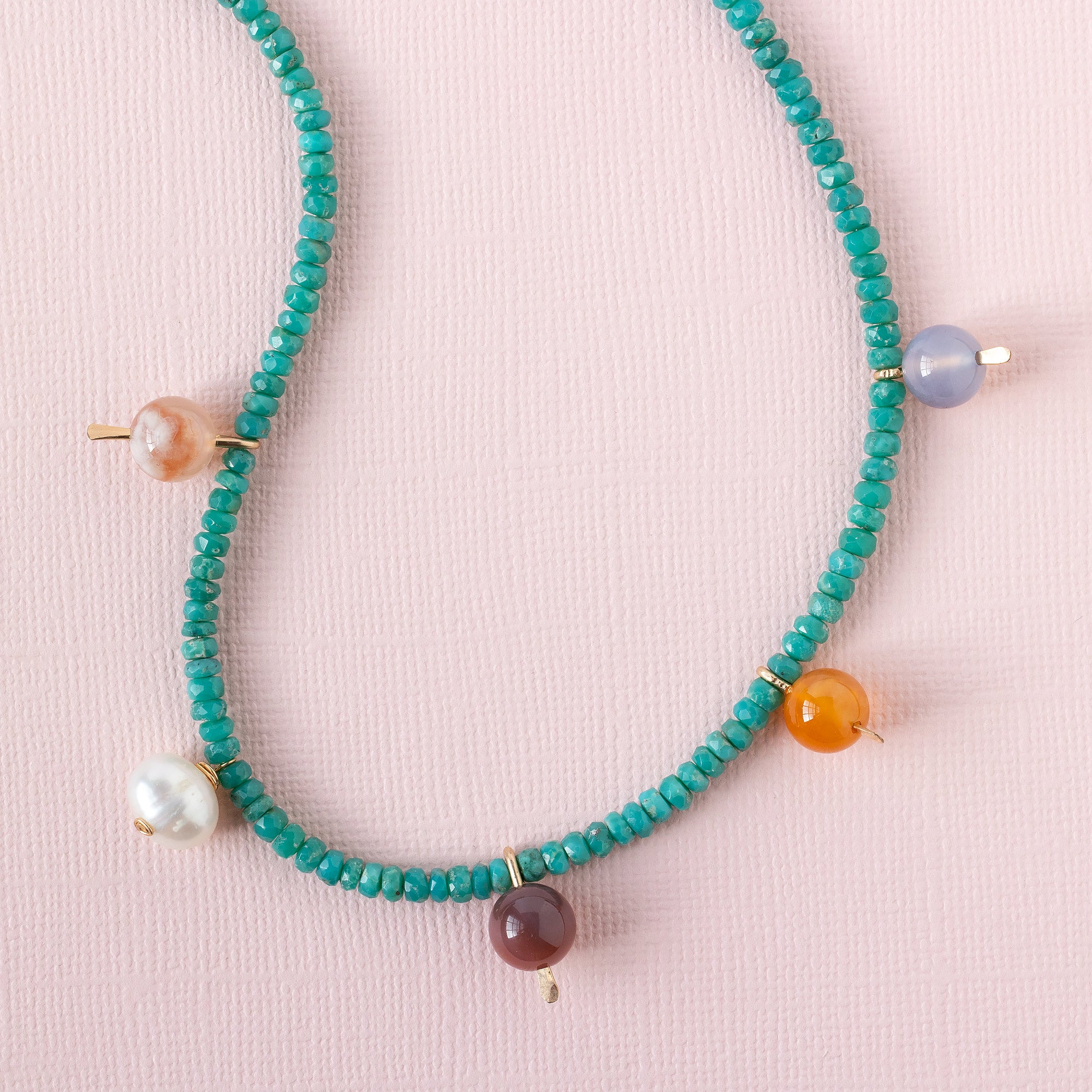 Alexis Russell  Necklaces Turquoise Gumball Beaded Necklace | Yellow Gold