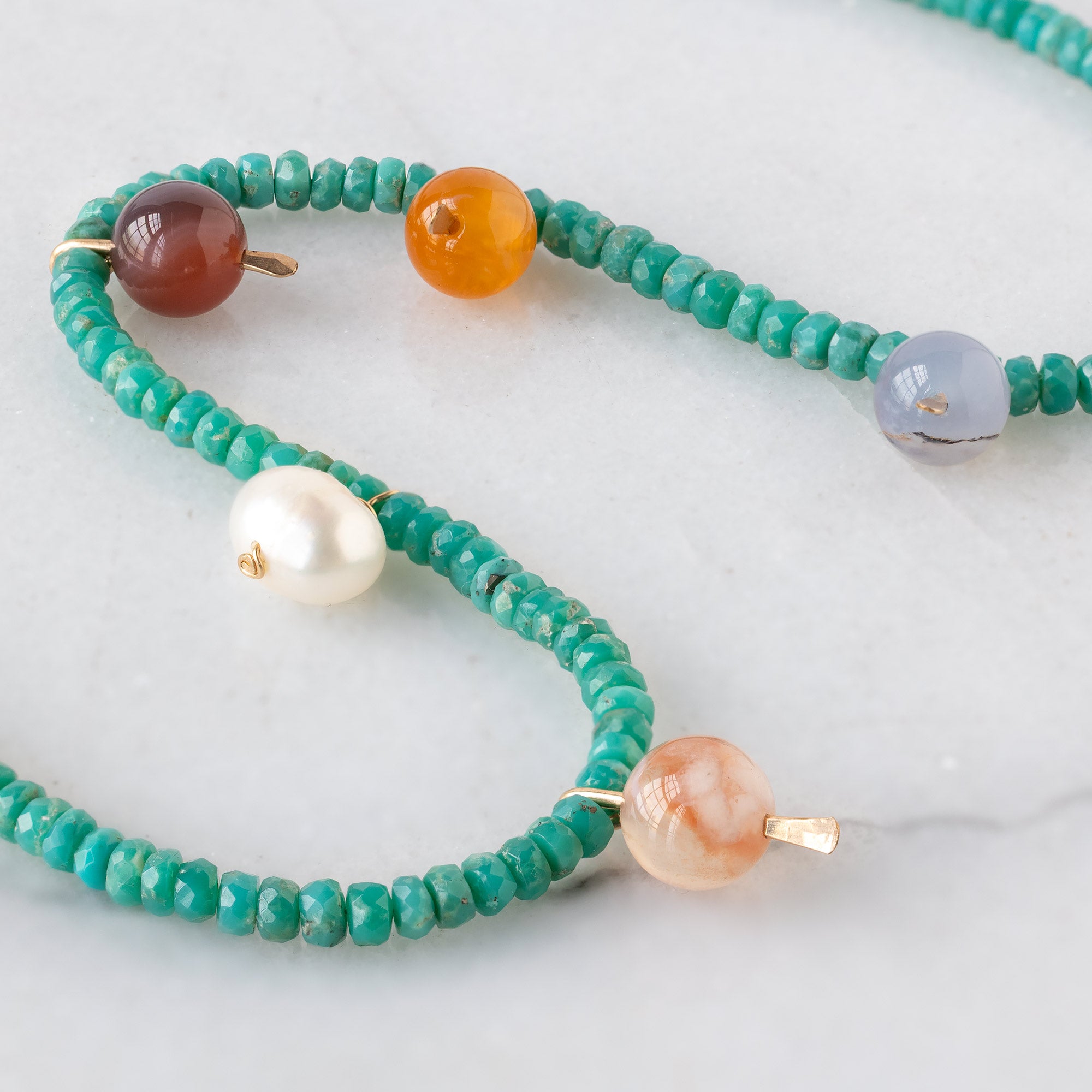 Alexis Russell  Necklaces Turquoise Gumball Beaded Necklace | Yellow Gold