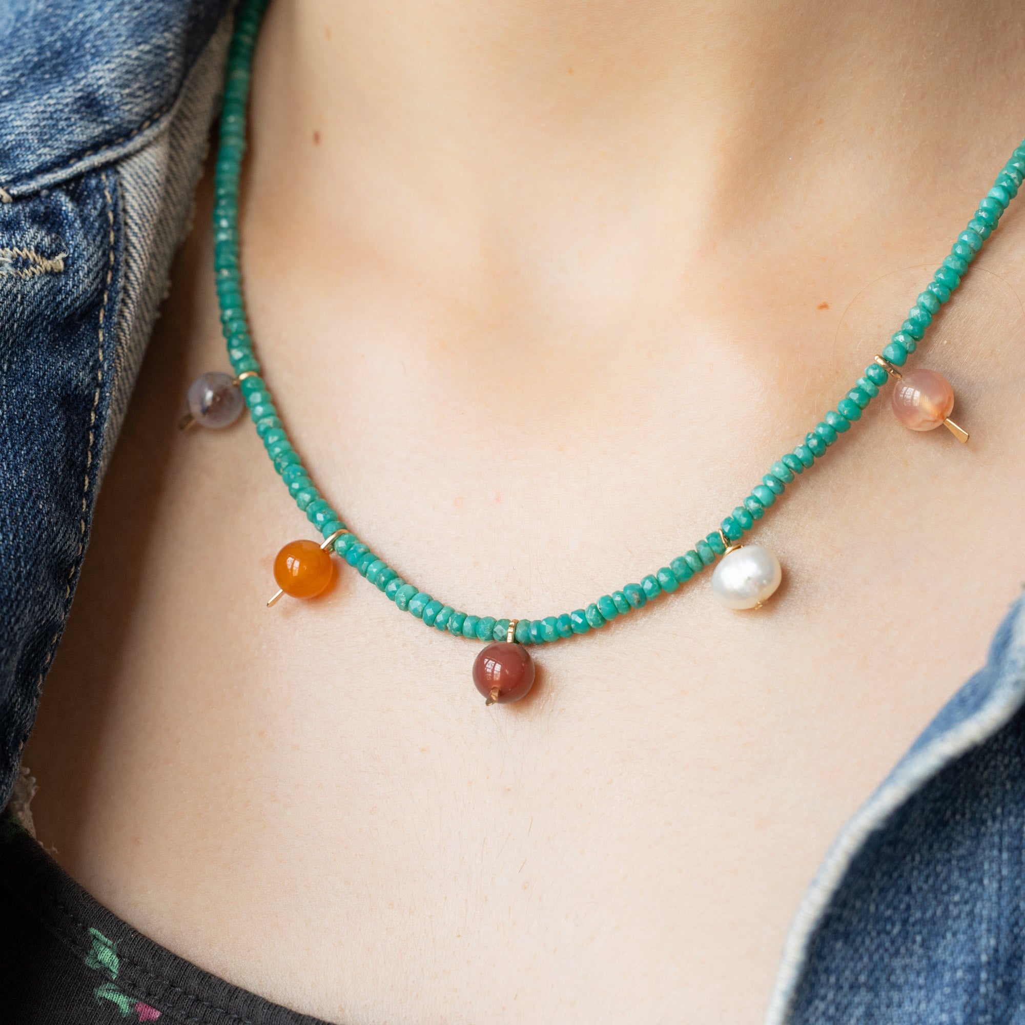 Alexis Russell  Necklaces Turquoise Gumball Beaded Necklace | Yellow Gold