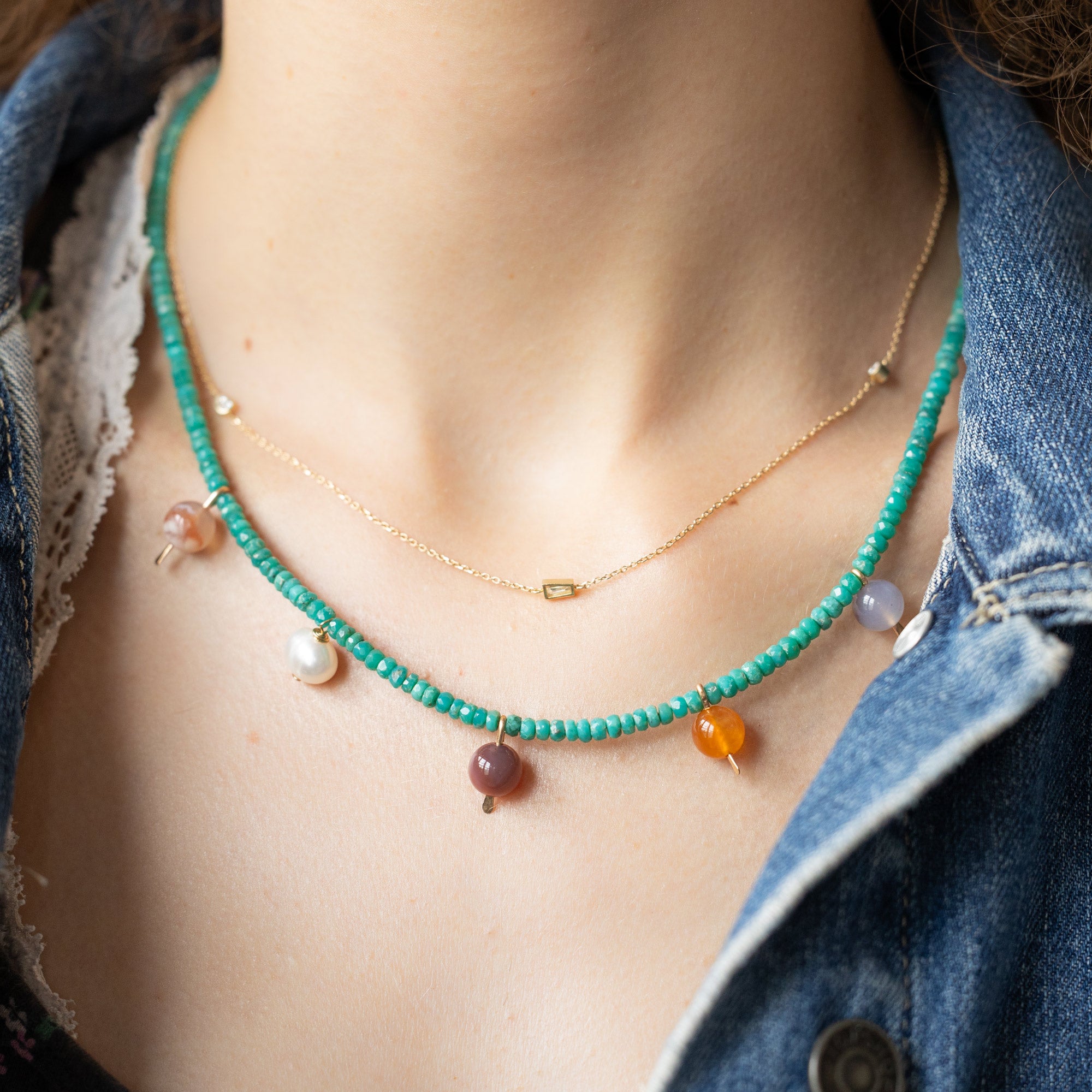buy:baguette-diamond-chain-necklace-10k-yellow-gold,turquoise-gumball-beaded-necklace-yellow-gold