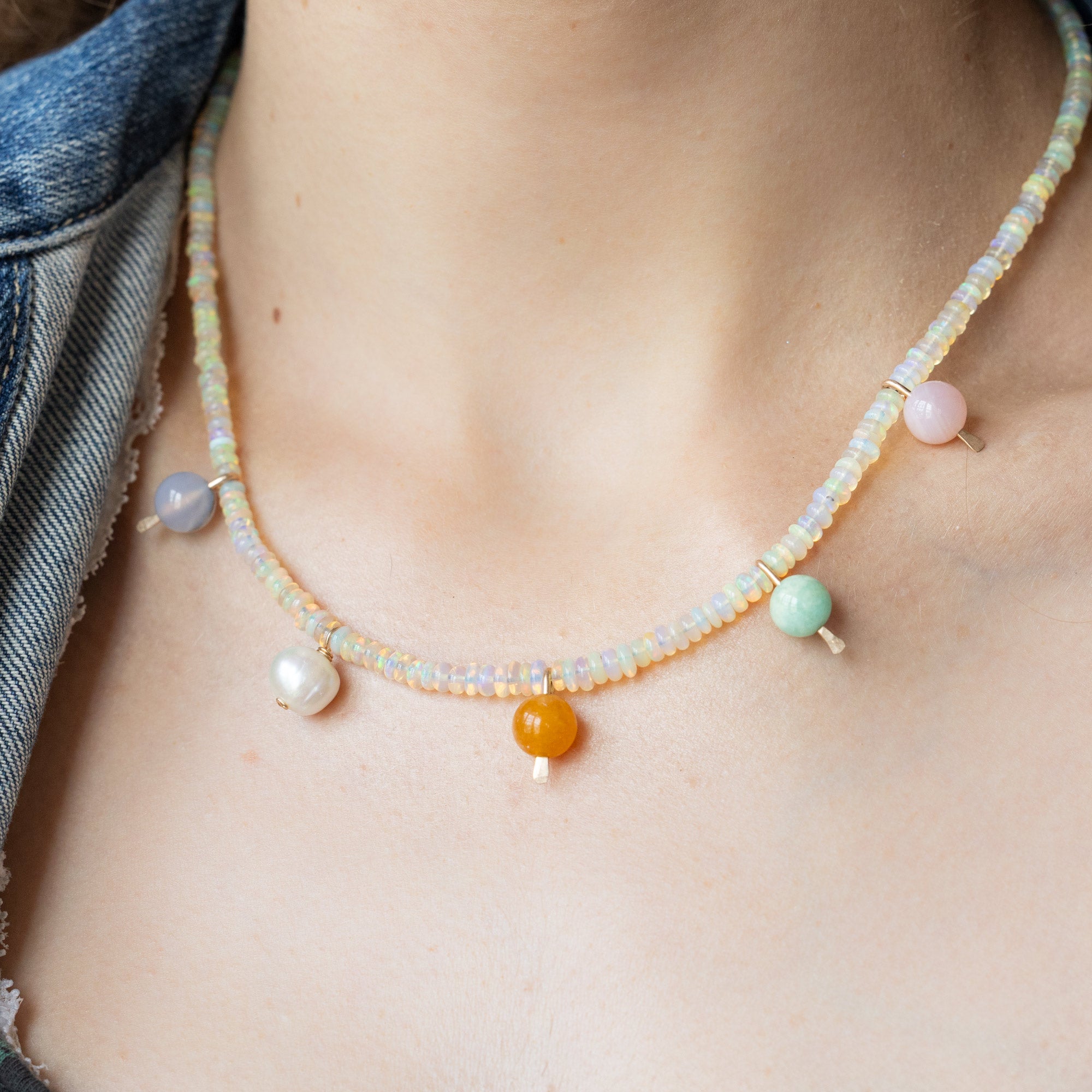 Alexis Russell  Necklaces Opal Gumball Beaded Necklace | Yellow Gold