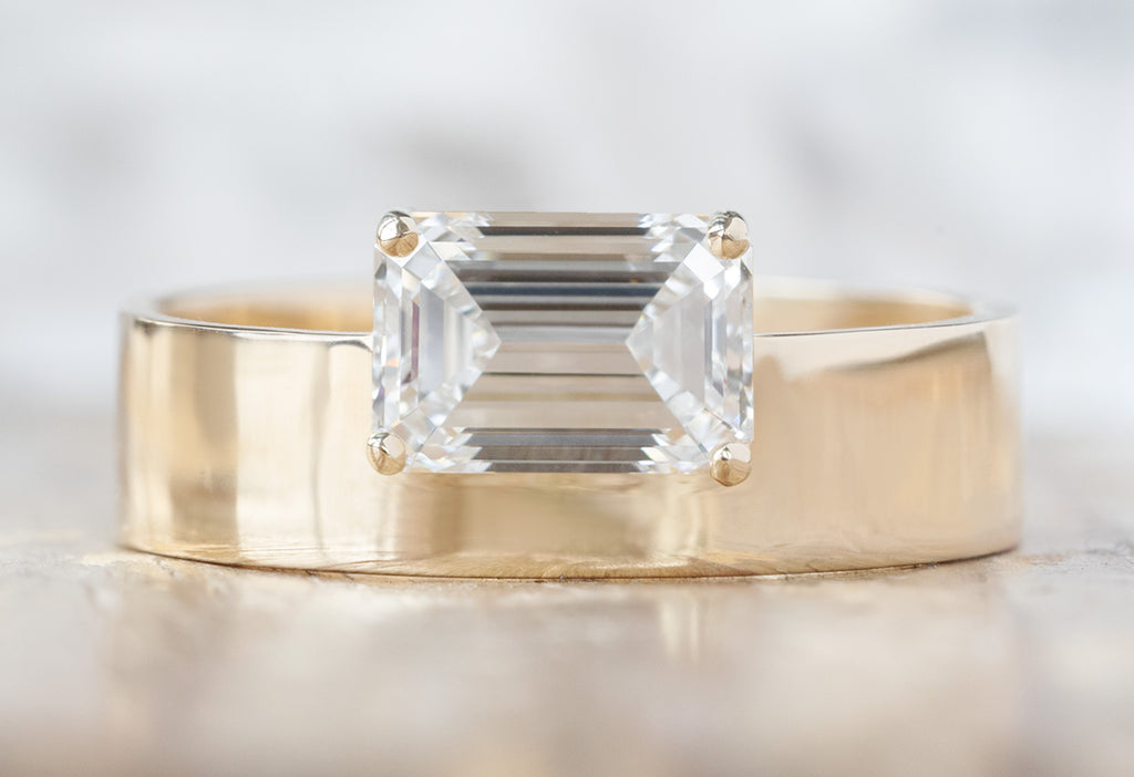 One of a Kind Cigar Band with an Emerald-Cut Lab Grown Diamond