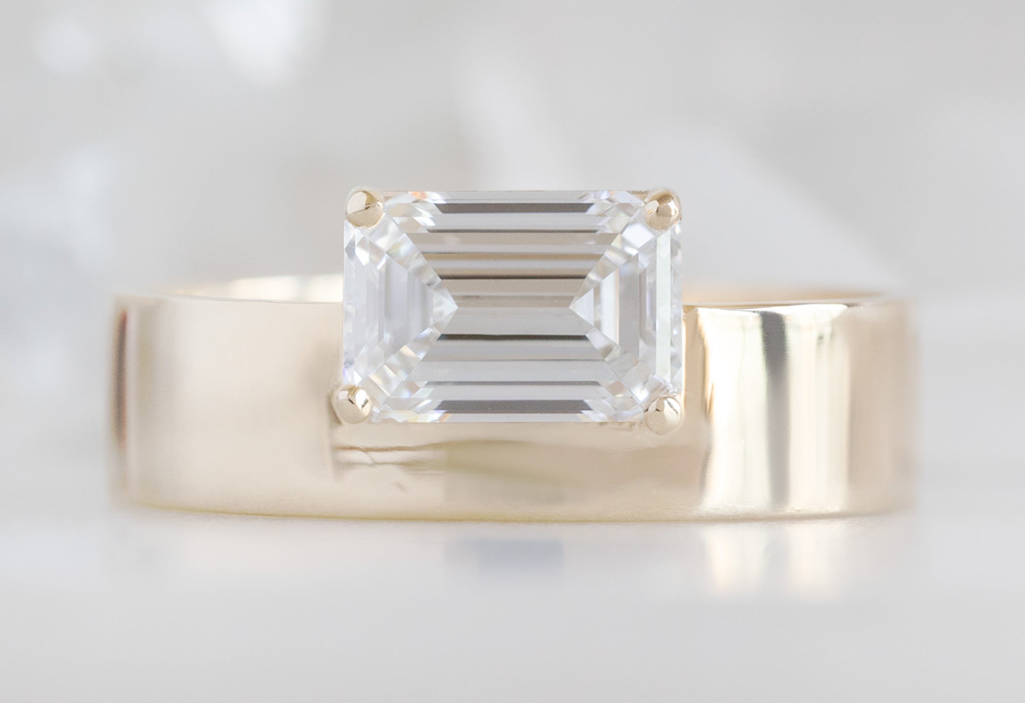 One of a Kind Cigar Band with an Emerald-Cut Lab Grown Diamond