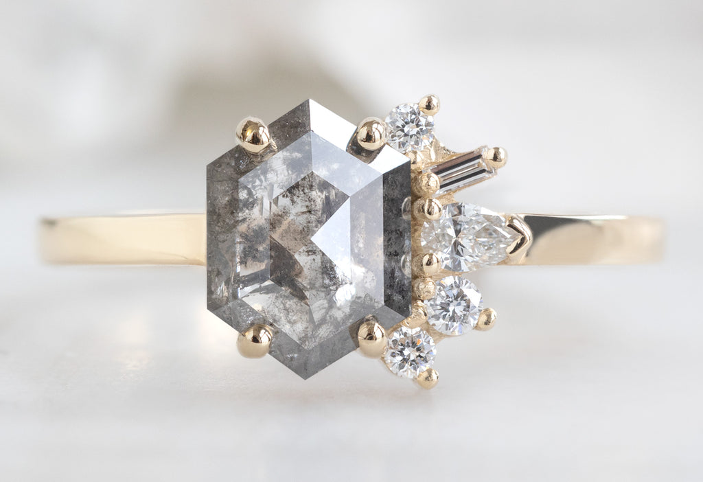 One-of-a-Kind Salt and Pepper Hexagon Diamond Cluster Ring