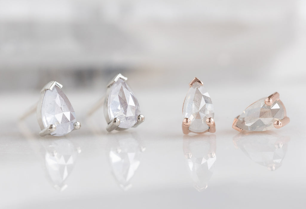 Rose-Cut Opalescent Diamond Stud Earrings in White and Rose Gold
