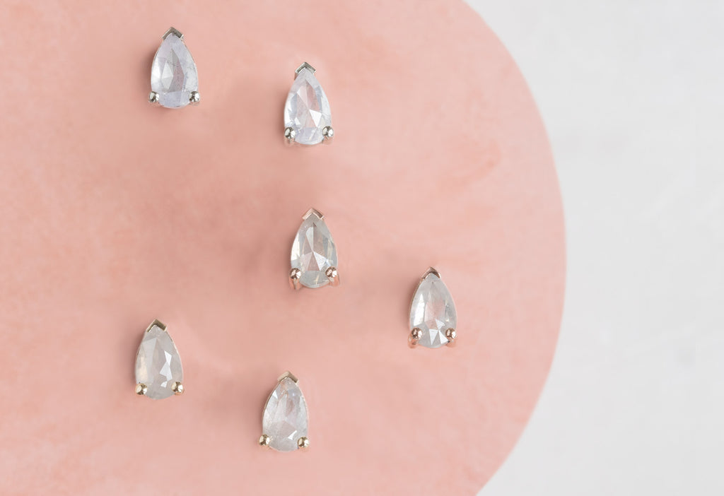 Rose-Cut Opalescent Diamond Stud Earrings on Pink Tile