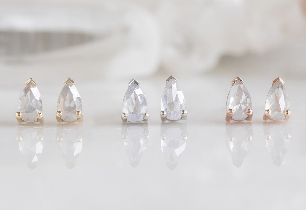 Rose-Cut Opalescent Diamond Stud Earrings in all Metal Options