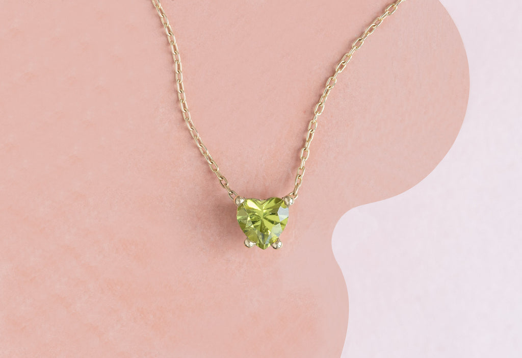 Sweetheart Peridot Necklace on a Scalloped Edge Orange Tile