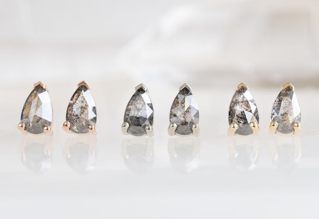 Rose-Cut Salt and Pepper Diamond Stud Earrings in all Metal Options
