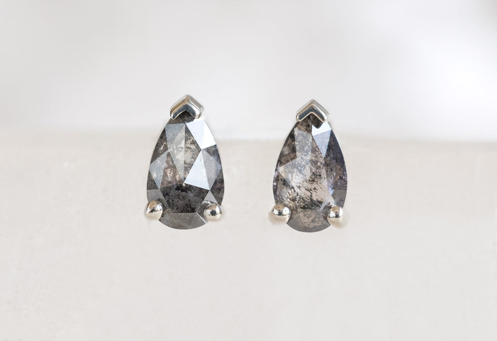 Rose-Cut Salt and Pepper Diamond Stud Earrings in White Gold