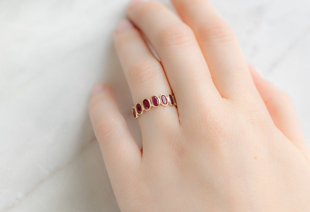 Ruby Gemstone Eternity Ring on Model