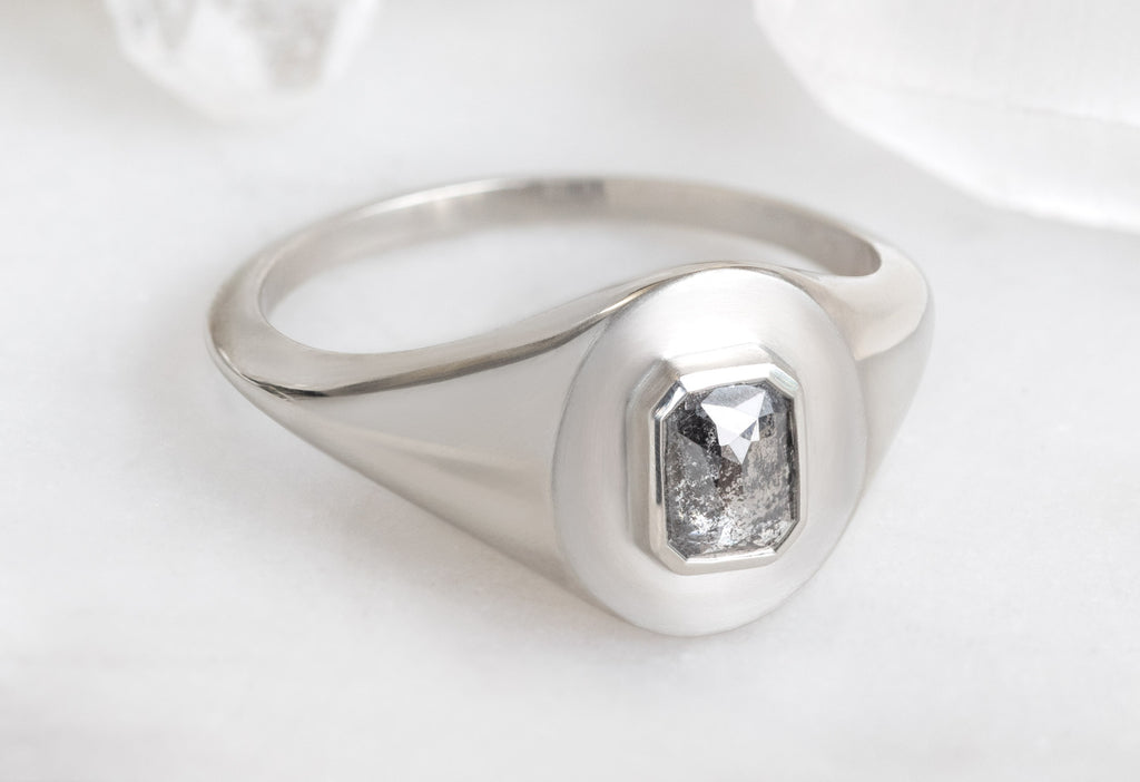 Side View of The Emerald-Cut Black Diamond Signet Ring