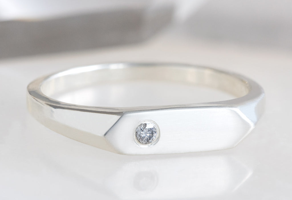 Side View of The Salt and Pepper Diamond Signet Ring