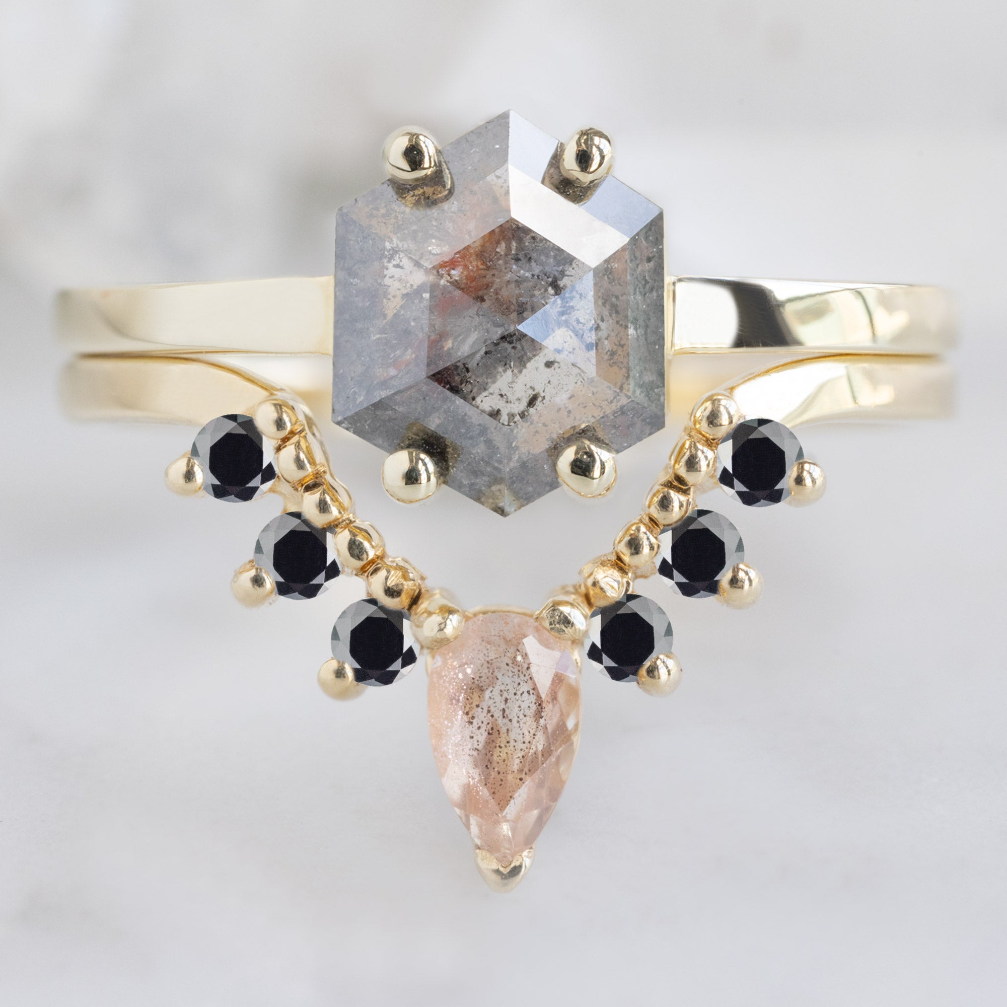 Alexis Russell  Wedding Bands Sunstone + Diamond Sunburst Stacking Band | Choose Your Side Stones