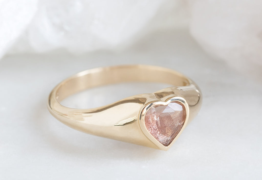 Sweetheart Sunstone Signet Ring in Yellow Gold