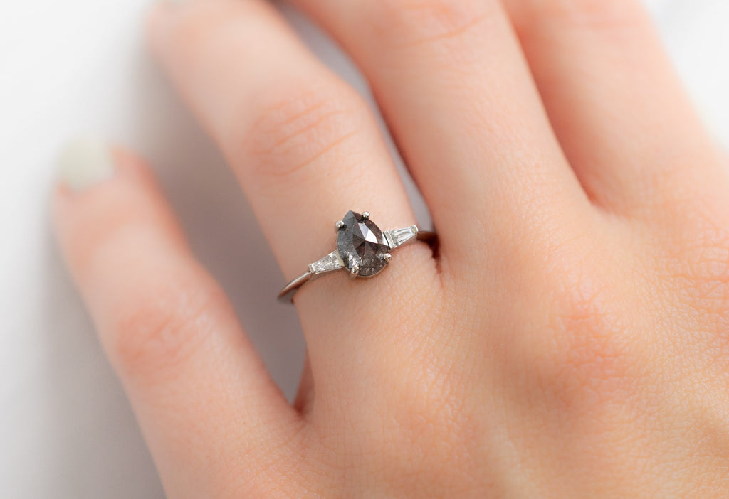 The Ash Ring with a Rose-Cut Salt and Pepper Diamond on Model