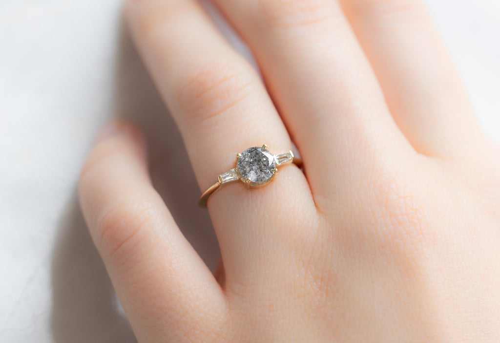 The Ash Ring with a Round Salt and Pepper Diamond on Model