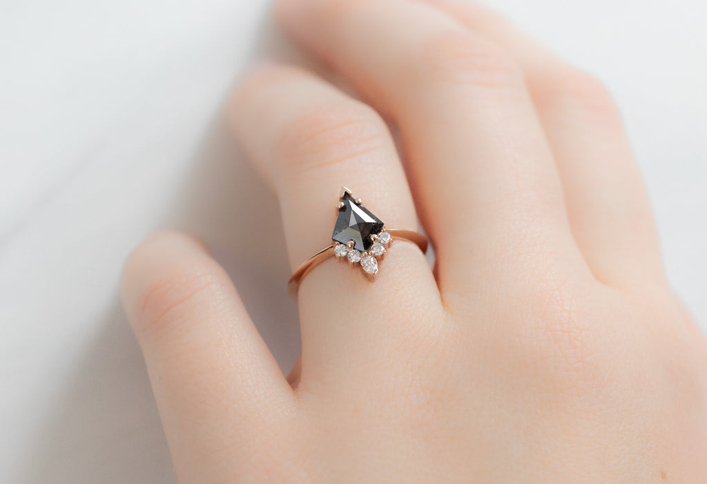 The Aster Ring with a Kite-Shaped Black Diamond on Model