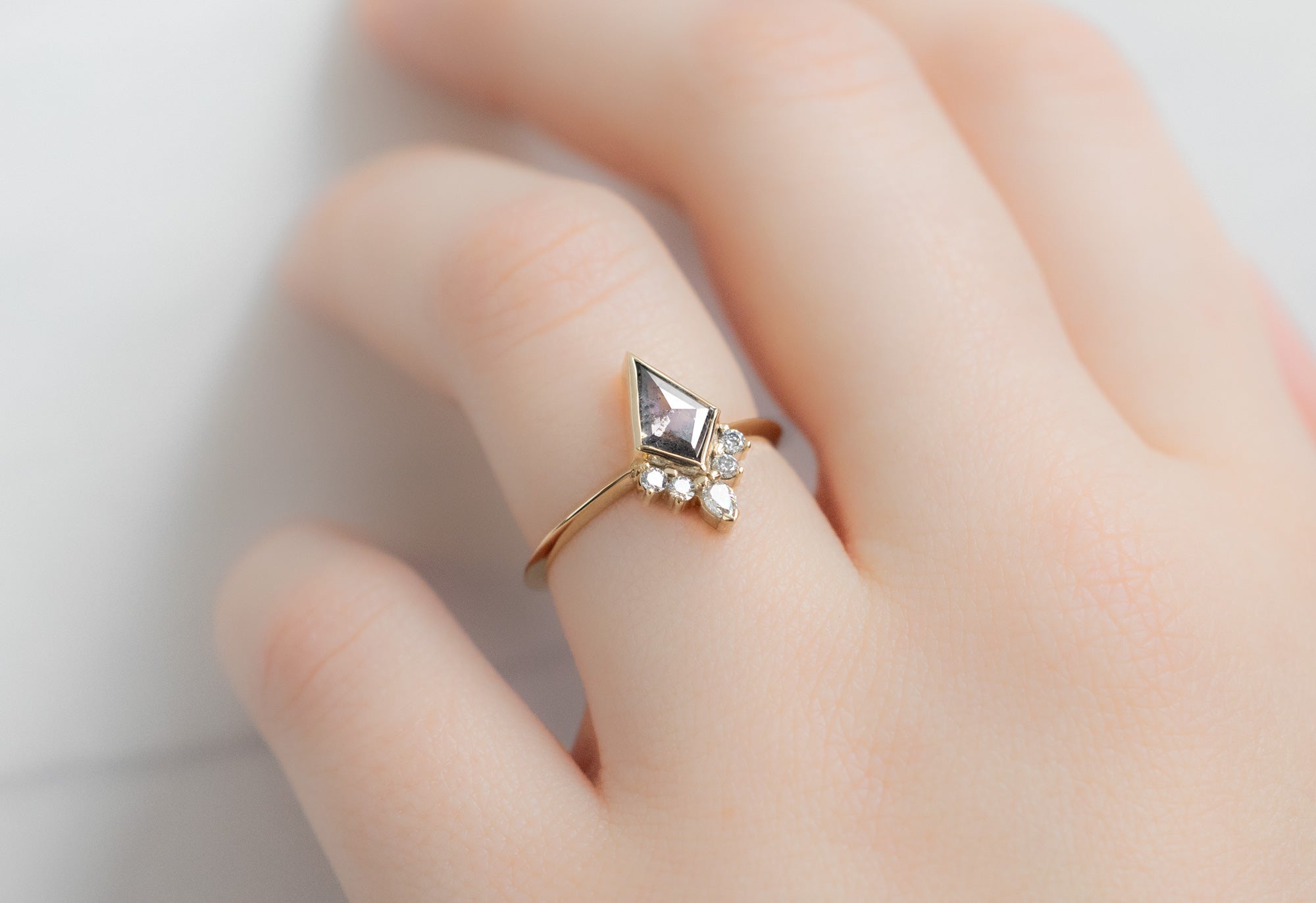 Kite shaped salt and pepper diamond ring Clearance