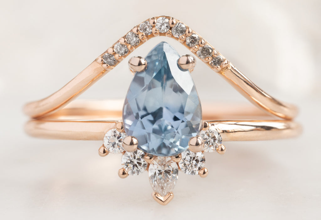 The Aster Ring with a Pear-Cut Montana Sapphire with Pavé Peak Stacking Bnad