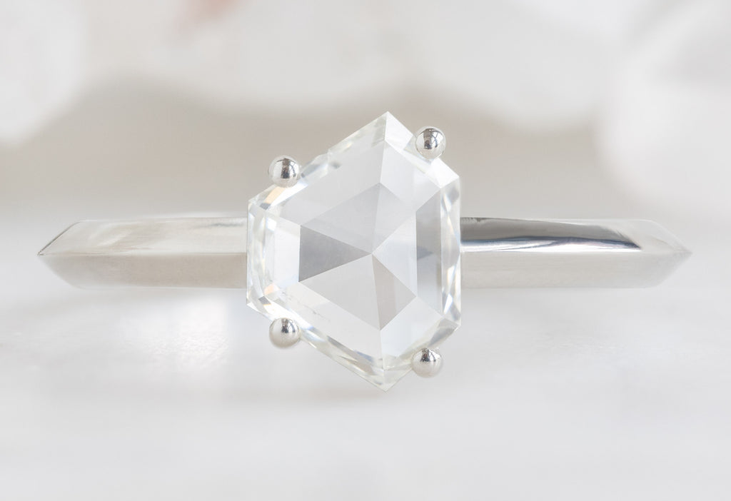 The Bryn Ring with a Geometric White Diamond on white crystal