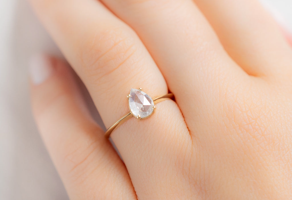 The Bryn Ring with a Rose-Cut Icy White Diamond on Model