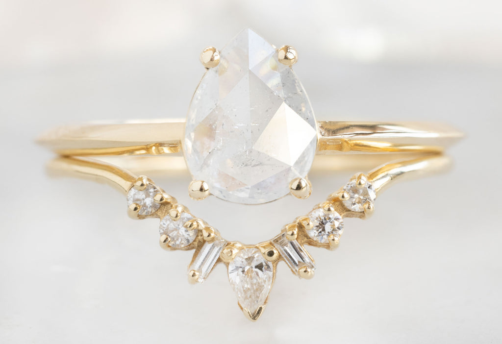 The Bryn Ring with a Rose-Cut Icy White Diamond with Geometric White Diamond Sunburst