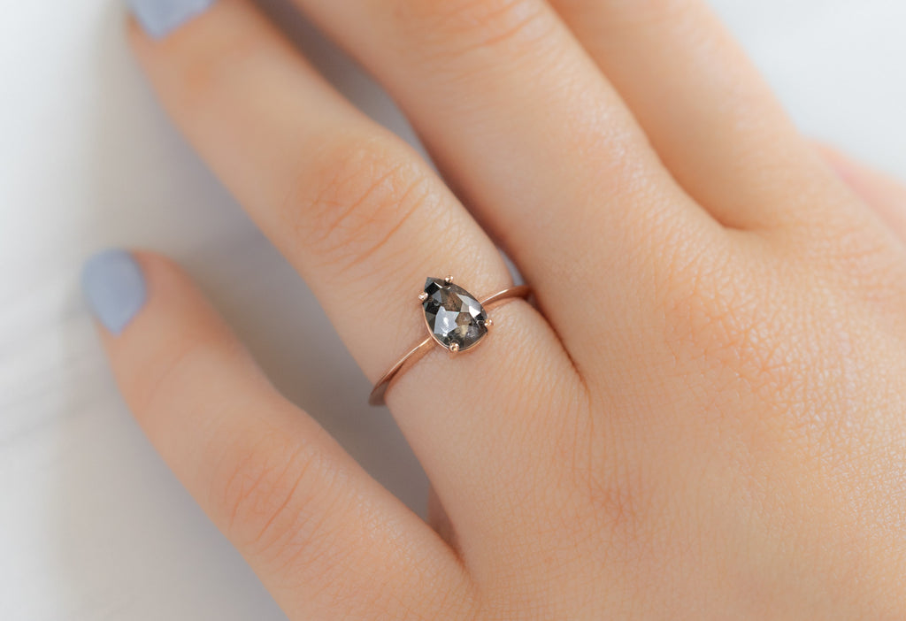 The Bryn Ring with a Rose-Cut Salt and Pepper Diamond on Model