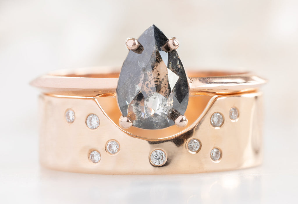 The Bryn Ring with a Rose-Cut Salt and Pepper Diamond with Constellation Cut-Out Stacking Band