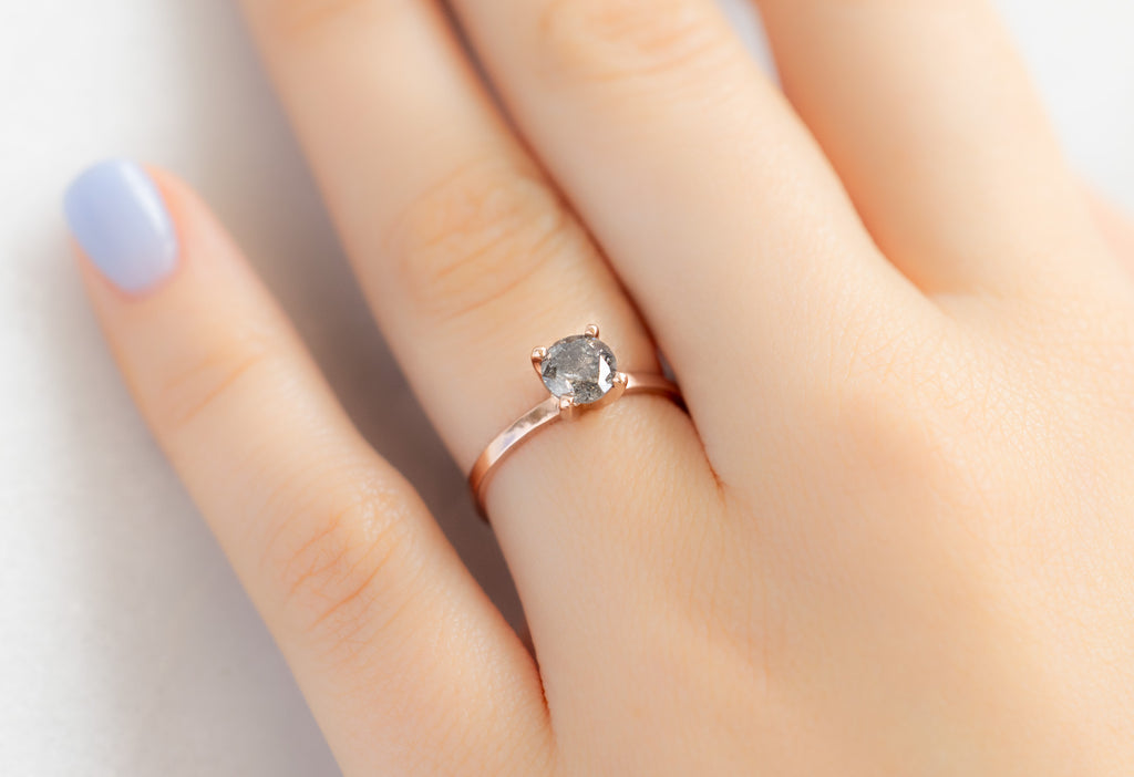 The Bryn Ring with a Round-Cut Salt and Pepper Diamond on Model
