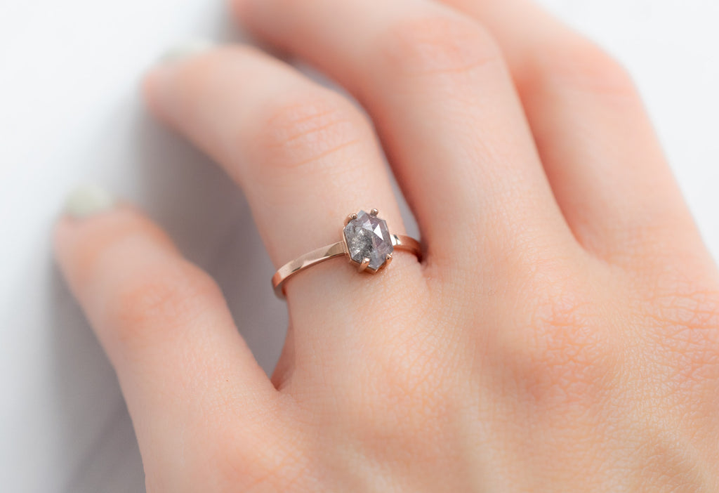 The Bryn Ring with a Salt and Pepper Hexagon Diamond on Model