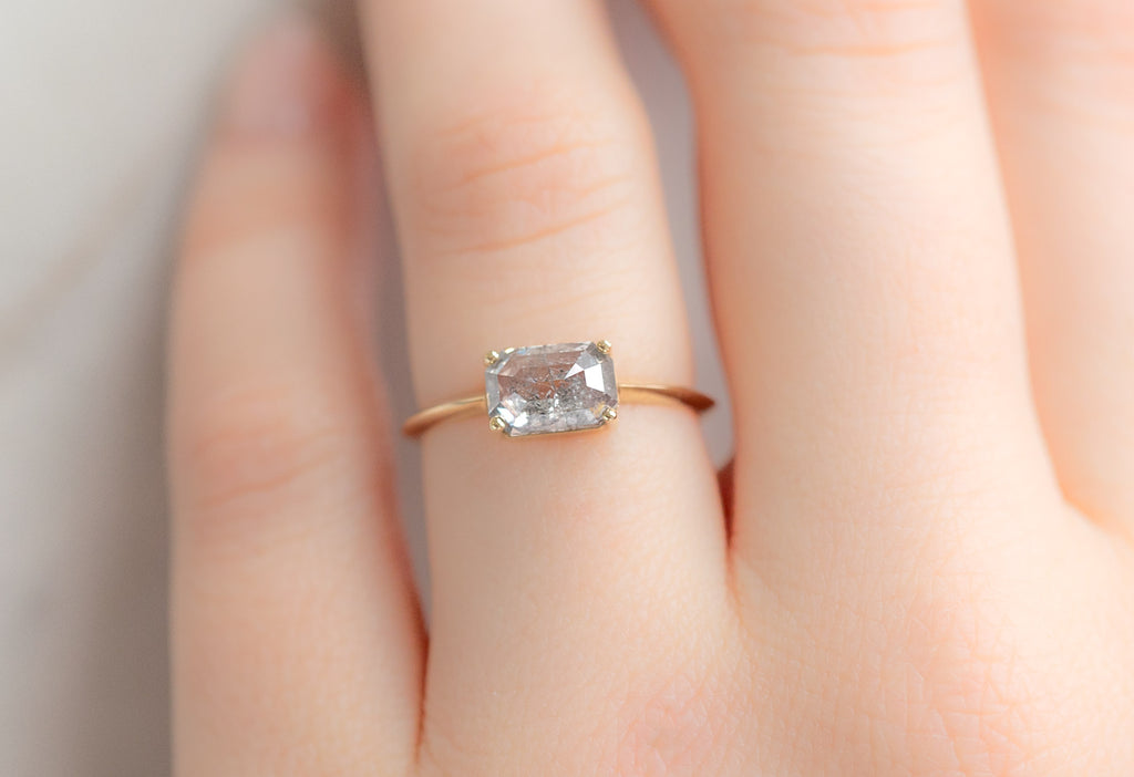 The Bryn Ring with an Emerald-Cut Salt and Pepper Diamond on Model