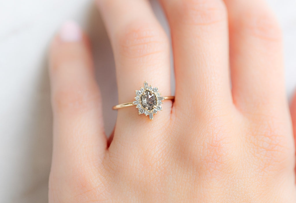 The Compass Ring with a Black Hexagon Diamond on Model