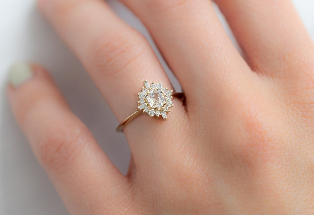 The Compass Ring with a White Hexagon Diamond on Model