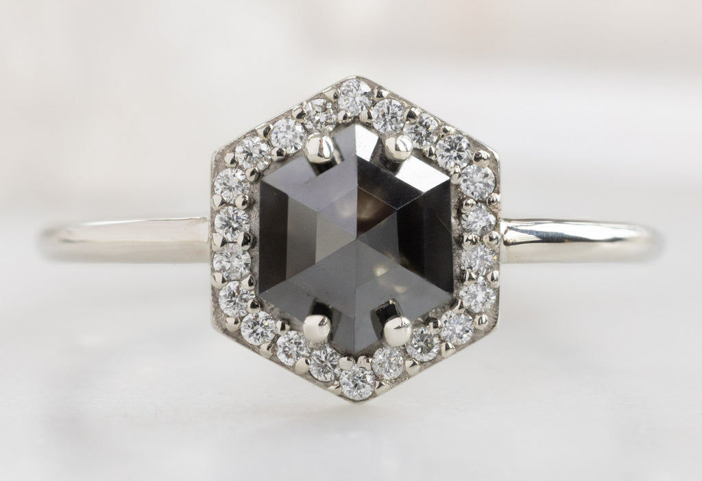The Dahlia Ring with a Black Hexagon Diamond
