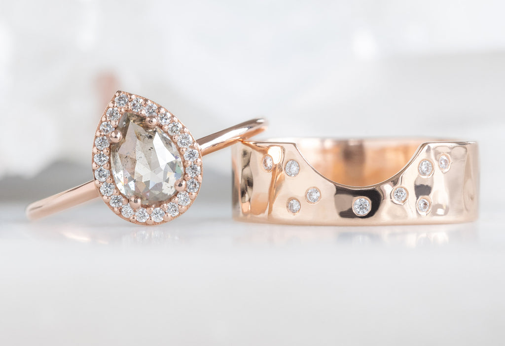 The Dahlia Ring with a Rose-Cut Champagne Diamond with Cut Out Constellation Stacking Band