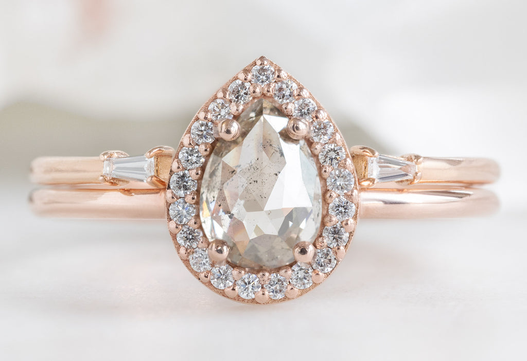 The Dahlia Ring with a Rose-Cut Champagne Diamond with Open Cuff Baguette Stacking Band