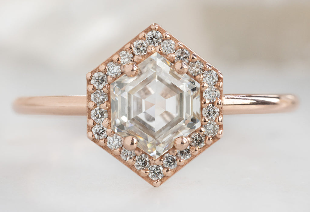 The Dahlia Ring with a Pink Hexagon Diamond