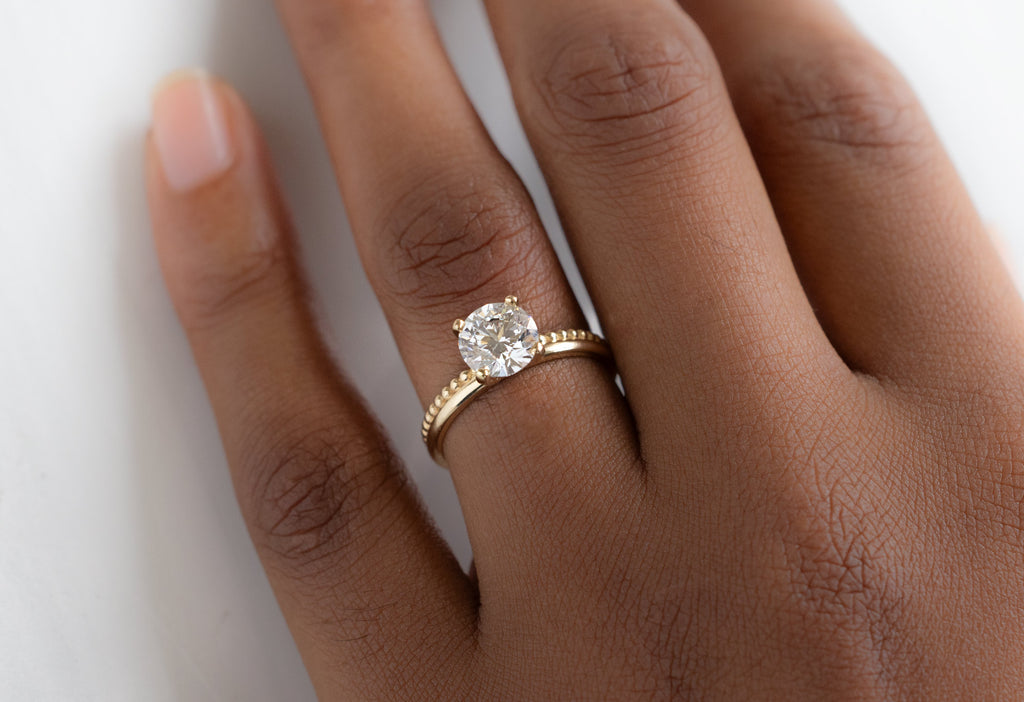 The Duo Band Ring with a Round Lab Grown Diamond on Model