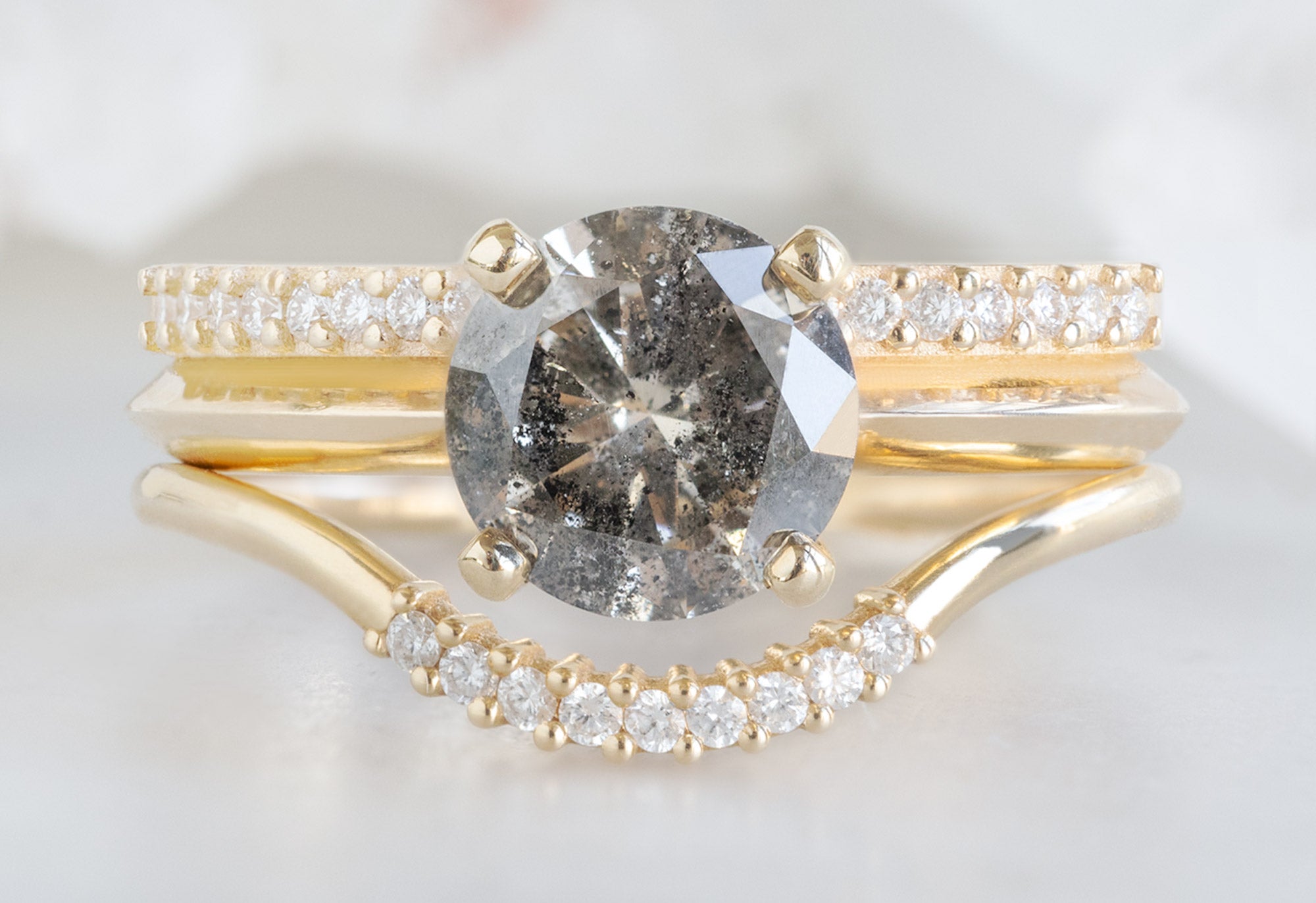 The Duo Pavé Band Ring with a 1.14ct Round Salt and Pepper Diamond